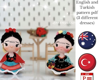 Crochet Frida Doll Pattern: Amigurumi Doll (English PDF)