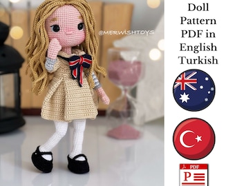 Modèle de poupée Megan au crochet, modèle de poupée Amigurumi pdf, modèle anglais de poupée Amigurumi