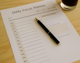 Modèle imprimable d'agenda quotidien PDF | planificateur de mise au point | Lettre US