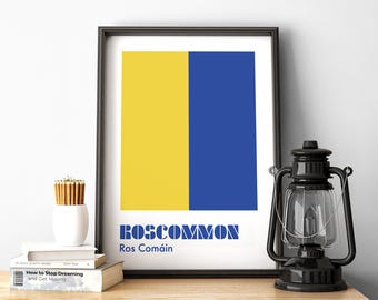 Lámina de Roscommon, Póster de Roscommon, GAA de Roscommon, Roscommon Irlanda, Láminas gaélicas, Arte gaélico, Lámina de Irlanda, Láminas irlandesas, Regalos irlandeses.