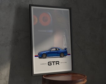 Ford Skyline GTR Druck, Skyline GTR Digitaldruck, Skyline Digitales Poster, issan Skyline R34, Digitaler Auto Druck, Auto Poster, JDM Car Art