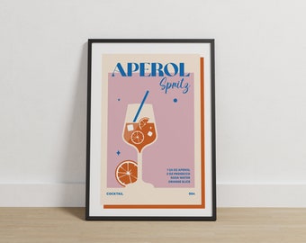 Aperol Spritz Cocktail Print, Aperol Spritz Poster, Cocktail Print, Cocktail Wall Art, Classic Cocktails, Bar Prints