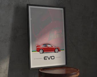 Mitsubishi Lancer Evo Druck, Lancer Evo Digitaldruck, EVO Digital Poster,Mitsubishi Lancer Evolution, Auto Prints, Auto Poster, JDM Prints.