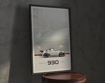 Porsche 930 Turbo Print, Porsche Digitaldruck, Porsche Digital Poster, Porsche 911, Digital Car Print, Auto Posters, Auto Wandkunst, Porsche