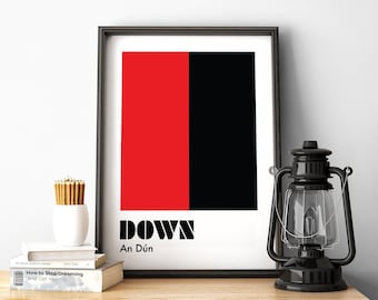 Down Print, Poster Down, Co Down Drucke, Gälische Drucke, Hurling Drucke, Gälische Wandkunst, Nordirland Druck, Irische Drucke, Irische Geschenke.