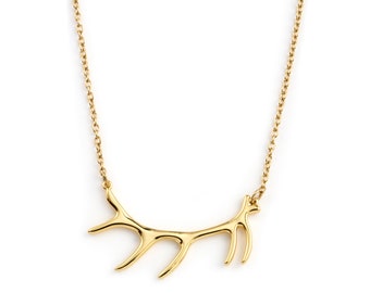 Unique Adjustable Deer Antler 18k Gold Necklace | Stag Jewelry | Womans Deer Hunting Gift | Antler Gifts for Women | Nature Jewelry