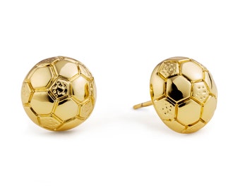 Soccer Ball Stud Pendientes hipoalergénicos de oro, plata o blanco de 18 k para mujeres o niñas / Jugador de fútbol / Regalo de fútbol / Mamá de fútbol