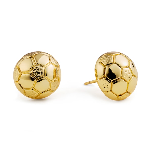Soccer Ball Stud Pendientes hipoalergénicos de oro, plata o blanco de 18 k para mujeres o niñas / Jugador de fútbol / Regalo de fútbol / Mamá de fútbol