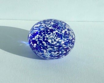 Art Glass Blue and White Speckled/Flecked Paperweight