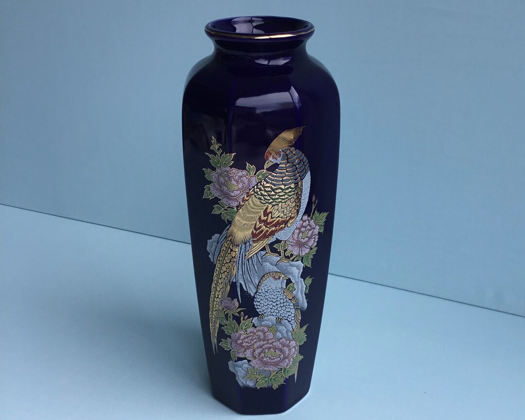 Vintage Cobalt Blue Kutani Vase Etsy Australia