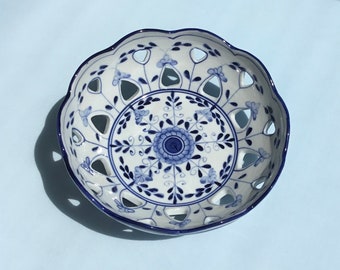 Maitland-Smith Blue and White Basket Bowl