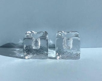 Vintage Hirota Glass Byron Ice Cube Candle Holders