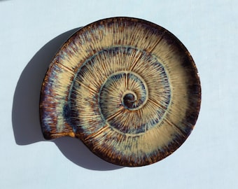 Spiral Ammonite Fossil Shaped Pottery Plate