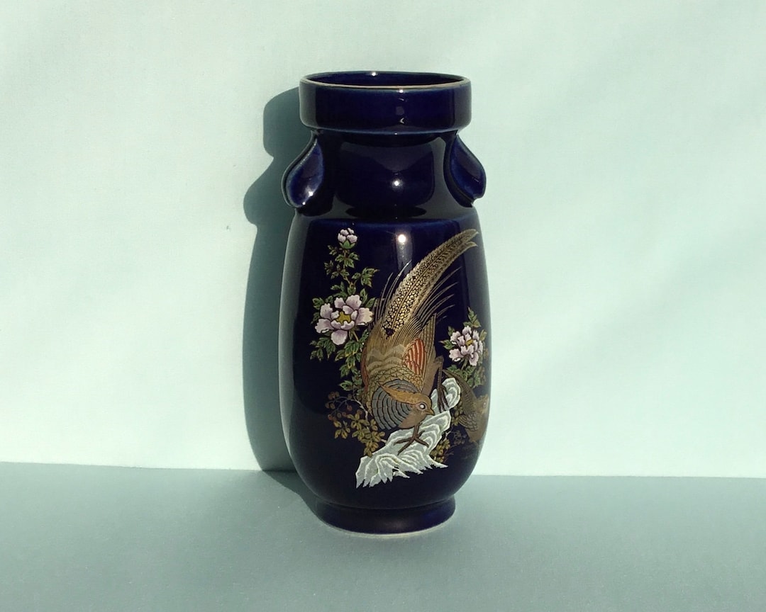 Vintage Cobalt Blue Kutani Vase Etsy