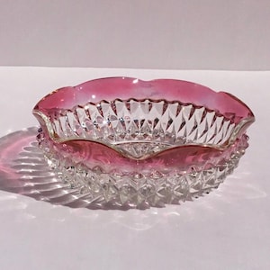 Indiana Glass Diamond Point Ruby Flashed Dish