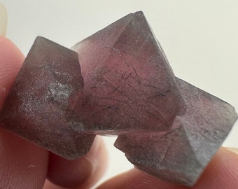 High Grade Pink Octahedral Fluorite Cluster with Rutiles