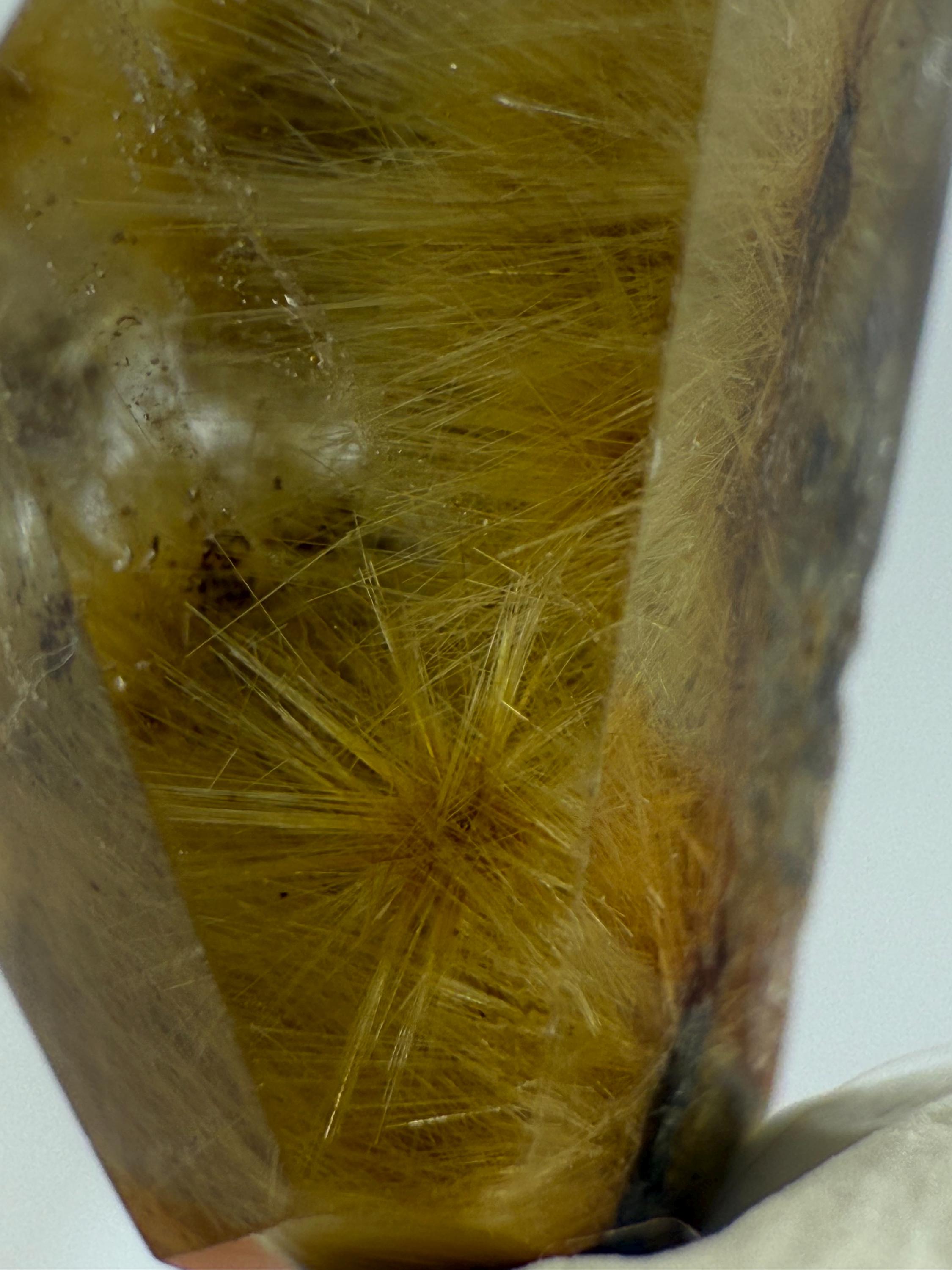 Spectacular and Rare Collectors Thumbnail Golden Rutile Bursts in Quartz With Lodolite/ Uncommon Bursting Rutilated Quartz from Brazil