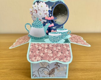 Time for Tea Thinking of you pop up card,  Personalised Afternoon Tea Get Well Soon, Elegant Sympathy Card, All occasion card