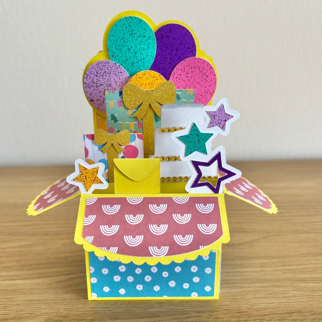 Pop up Birthday Card With Balloons, Handmade Card in a Box, 3D Box of ...