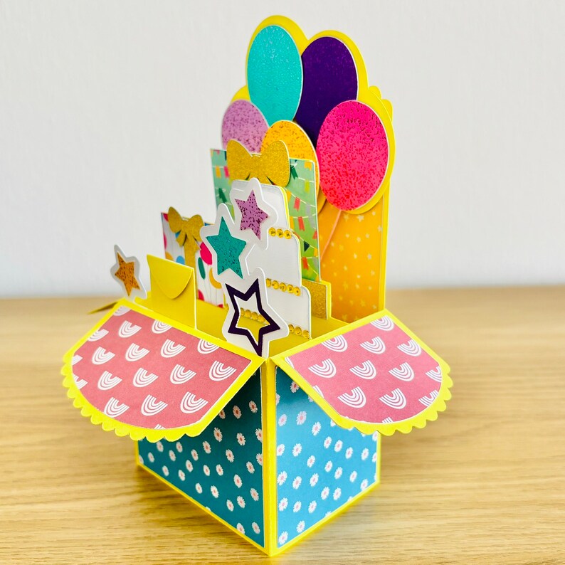 Pop up Birthday Card With Balloons, Handmade Card in a Box, 3D Box of ...