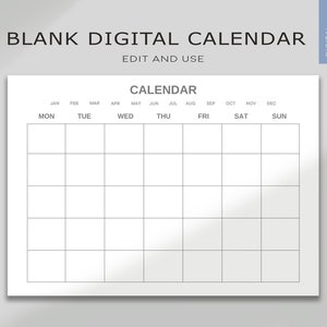 Editable Blank Printable Calendar Landscape, Minimalist Monthly ...