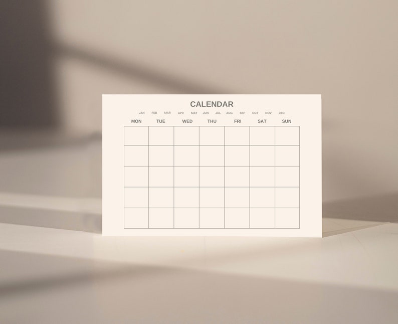Editable Blank Printable Calendar Landscape, Minimalist Monthly ...