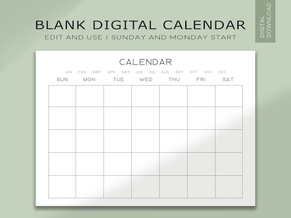 Blank Calendar Template Printable Editable Content Planner - Etsy