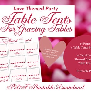 84 Curated Table Tents For Grazing Table (Valentines)