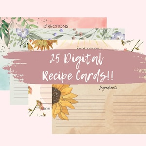 25 cartões de receitas digitais/imprimíveis 4x6