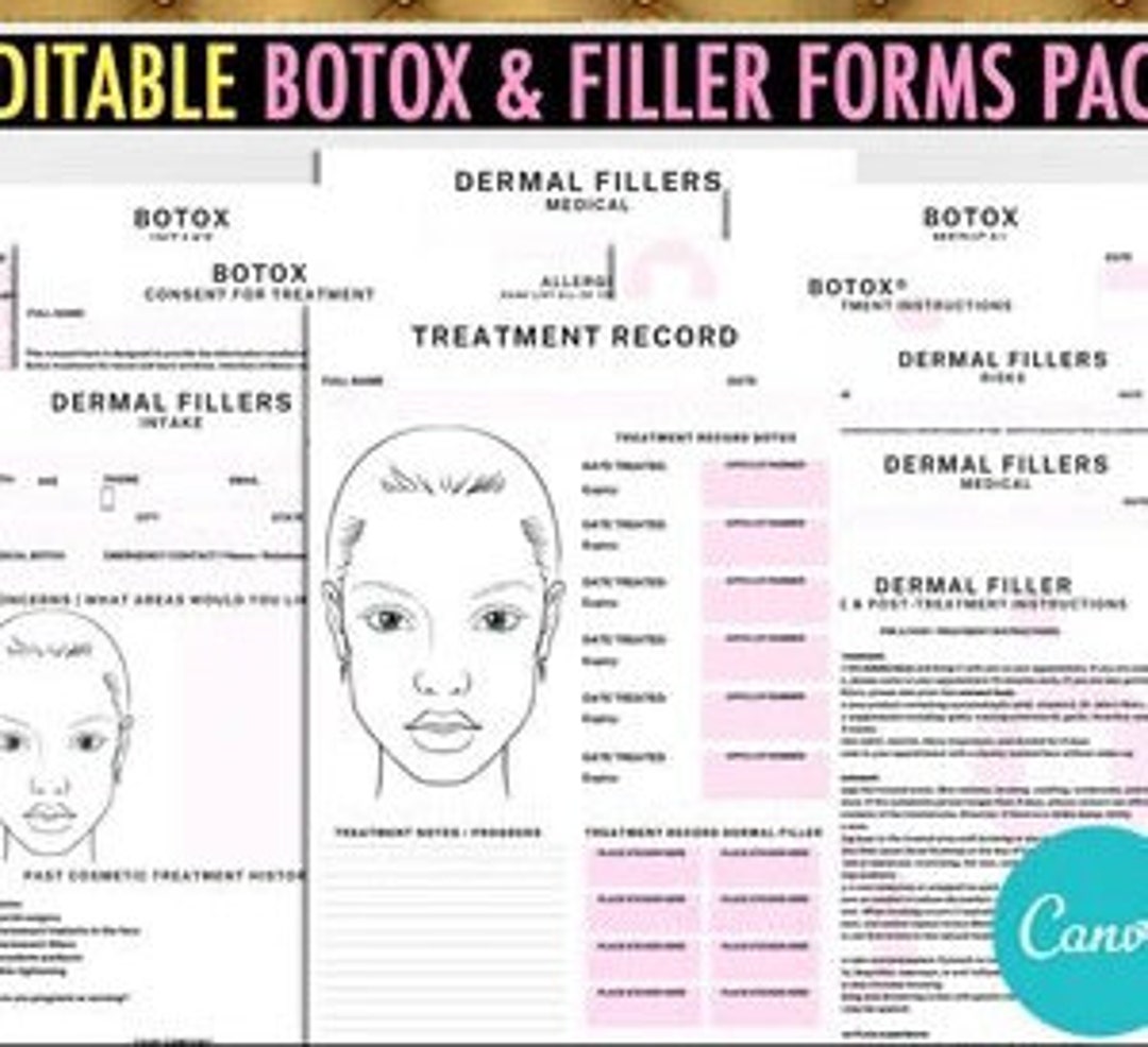 Botox Neurotoxins & Fillers EDITABLE Botox Injections Forms Pack, Canva ...