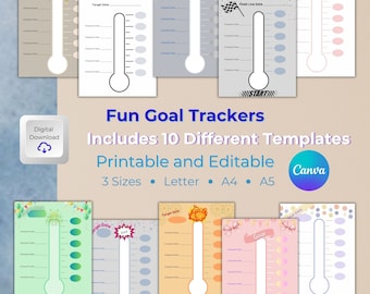 Goal Tracker Printable, Thermometer Goal Tracker, Editable Goal Tracker, Digital Tracker, Party Planner, Goal Planner, Weight Loss Tracker