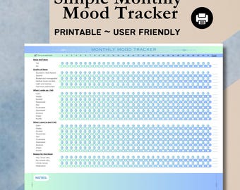 Simple Printable Mood Tracker, Monthly Mood Tracker, Minimalist Design, Mood Template, User Friendly, Digital Download, Minimalist Tracker