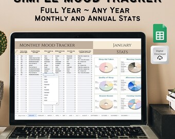 Digitale Mood Tracker Google Spreadsheets, minimalistisch ontwerp, Mood Tracker Spreadsheet, Mood Template, Mental Health Tracker, Maandelijks Mood Journal