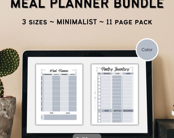 Printable Digital Weekly Meal Planner with Shopping List, Track Water Intake, Tracker, Multiple sizes, Classic Happy Planner, GoodNotes,Gray