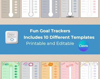 Afdrukbaar doeltracker, thermometer doeltracker, bewerkbare doeltracker, digitale tracker, feestplanner, doelplanner, gewichtsverliestracker