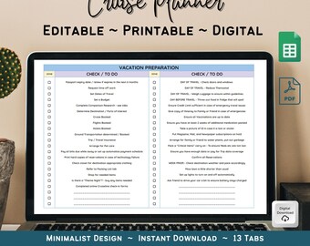 Cruise Planner Printable, Vacation Planner, Cruise Tips, Digital Travel, Printable, Excel and Google Sheets, Travel Planner, Travel Bundle