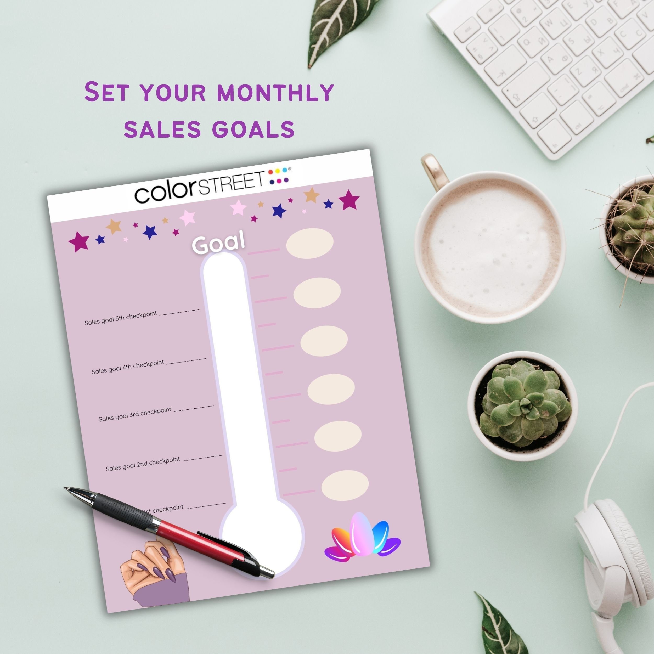 Colorstreet Sales Goal Tracker Printable, Thermometer Goal Tracker ...