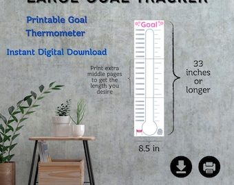 Large Fun Goal Tracker Printable, Thermometer Goal Tracker, Weight Loss tracker, Goal Planner, Special Events, Savings tracker, Digital