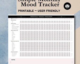 Gráfico de estado de ánimo mensual imprimible, rastreador de estado de ánimo mensual, diseño minimalista, plantilla de estado de ánimo, descarga digital, diario de emociones, registro de estado de ánimo, lista de estados de ánimo