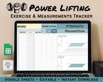 Power Lifting Printable Tracker, Daily Fitness Tracker, Fitness Tracker, Fitness Planner, Fitness Log, Editable, Google Sheets Weight Loss