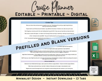 Cruise Planner Printable, Vacation Planner, Cruise Tips, Digital Travel, Printable, Excel and Google Sheets, Travel Planner, Travel Bundle