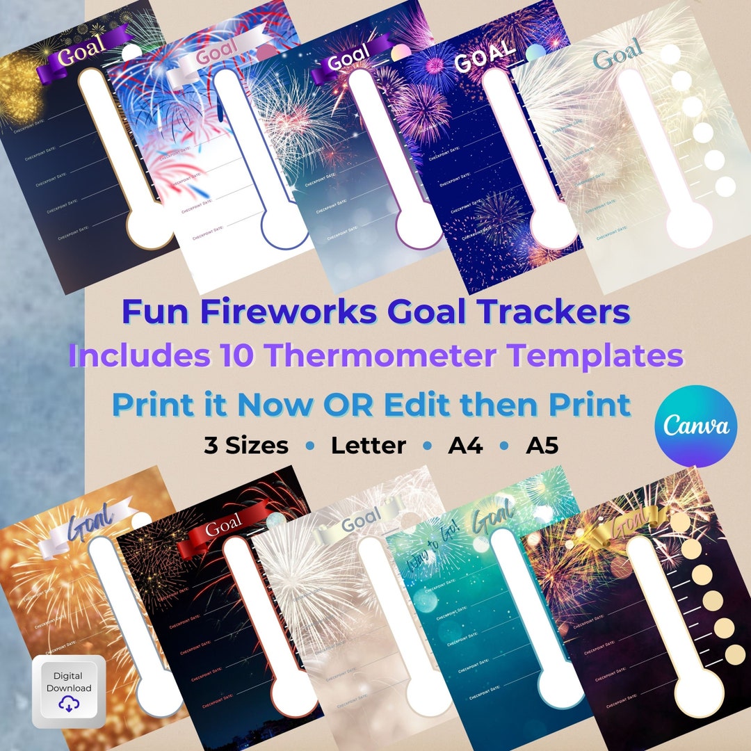 Goal Tracker Printable Thermometer Goal Tracker Editable Etsy