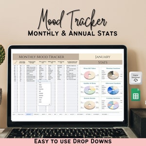 Modèle d&#39;humeur Google Sheets, feuille de calcul de suivi de l&#39;humeur, design minimaliste, suivi de l&#39;humeur mensuel, suivi de l&#39;humeur numérique, journal de l&#39;humeur