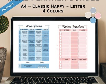 Printable Digital Weekly Meal Planner, Printable planner, Menu planner, Multiple sizes in 4 Colors, Classic Happy Planner, GoodNotes