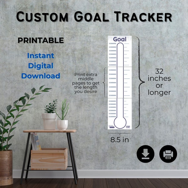 Custom Goal Tracker Printable, Thermometer Goal Tracker, Weight Loss tracker, Goal Planner, Special Events tracker, Savings tracker