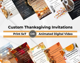Thanksgiving Invitations, Animated Video Invitation, Printable Invitation, Custom Made Invitation, Digital Invitation, House Party Invites