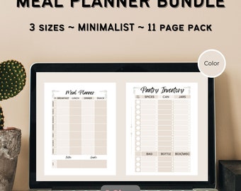 Printable Digital Weekly Meal Planner with Shopping List, Track Water Intake, Multiple sizes, Classic Happy Planner, GoodNotes. Cream Beige