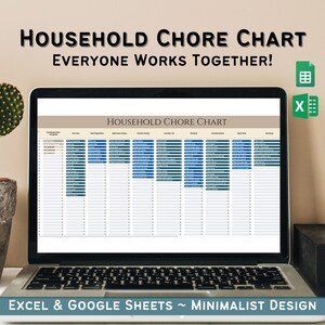 Chore Chart Google Sheets, Weekly Chore Chart, Editable Family Planner Printable, Weekly Vacation Task Schedule, Household Chores, Excel