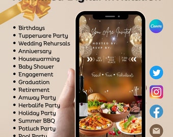 Aanpasbare geanimeerde digitale uitnodiging | Bewerkbaar canvas | Perfect voor verjaardagen, bruiloften, babyborrels, verkopers, persoonlijk tintje