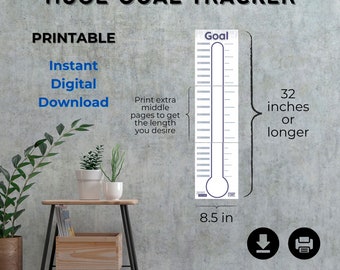Oversized Fun Goal Tracker Printable, Thermometer Goal Tracker, Weight Loss tracker, Goal Planner, Special Events tracker, Savings tracker
